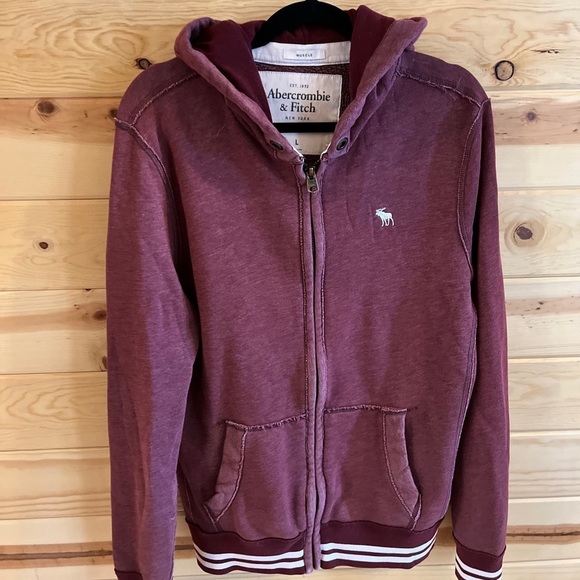 Abercrombie & Fitch Other - Abercrombie & Fitch NY Hoodie Mens Large Muscle Distressed Full Zip Burgundy